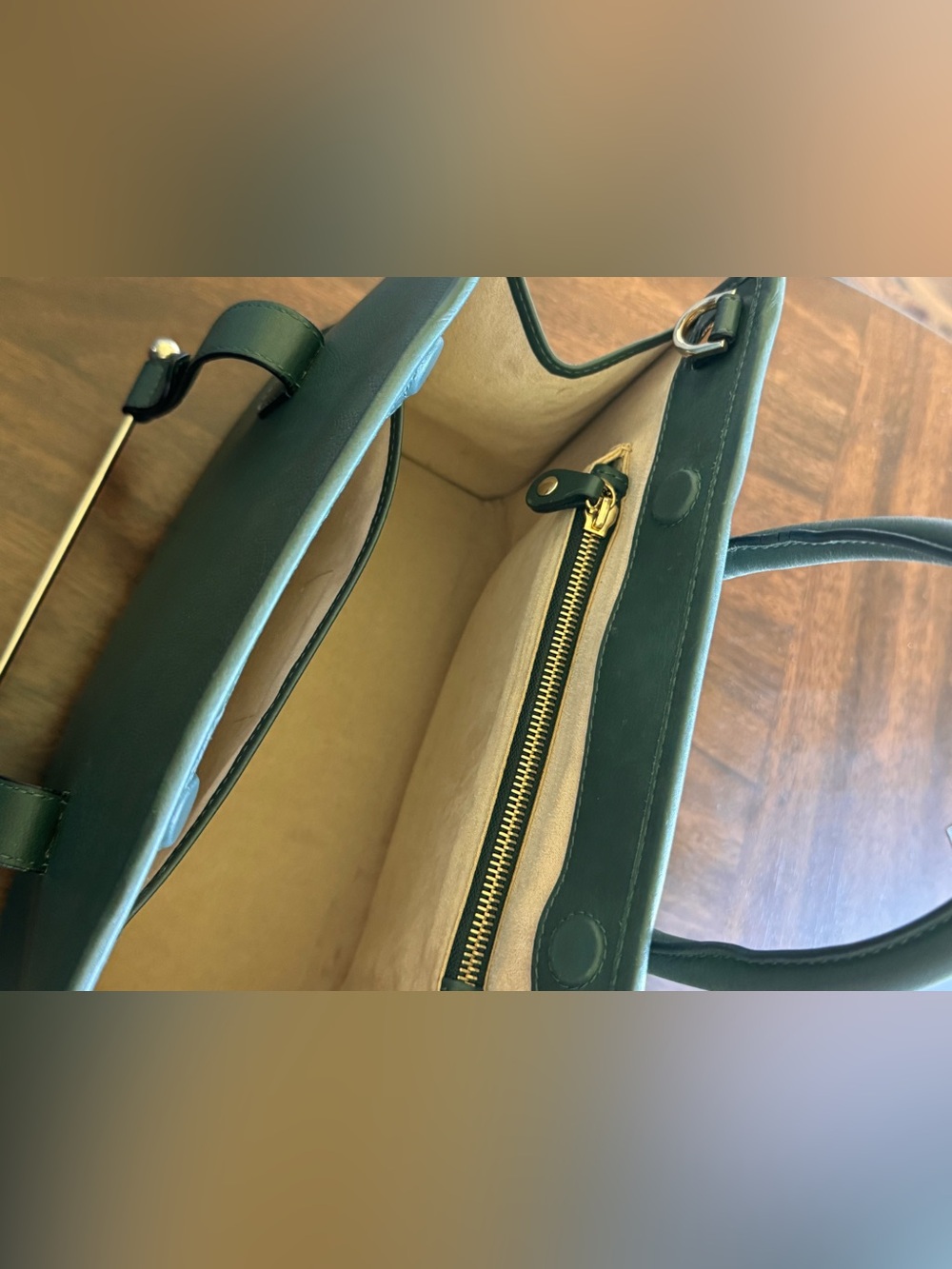 Strathberry Midi medium Tote 👜 Bottle Green Leather Top Handle Shoulder Bag $875 - Picture 13 of 16
